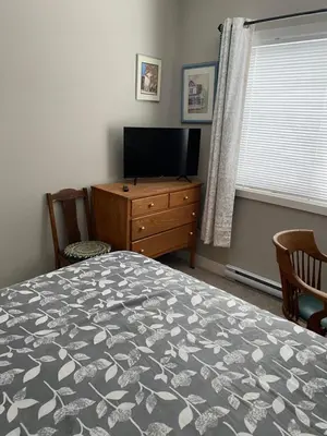 a bedroom with a bed and a dresser and a television at Heart of Vernon in Vernon