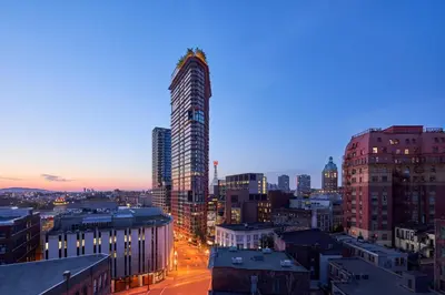 a view of a city with a tall building at The Ocean Crest in Vancouver