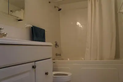 a bathroom with a tub and a toilet and a shower at YYC : 2-Bedroom City Apartment in Calgary