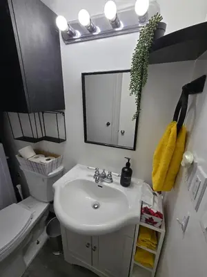 a bathroom with a sink and a toilet and a mirror at The Hilltop in Whitehorse