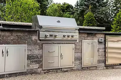 a barbecue grill on top of a brick building at A Gorgeous Mansion for Jasper Vacation in Hinton