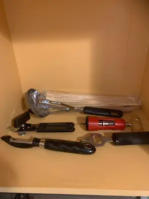 a box with a bunch of kitchen utensils in it at Our little heaven Entire house 5 min south of town in Golden