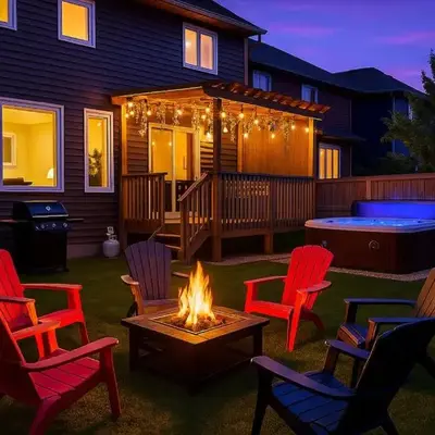 Outdoor Oasis-Hottub-BBQ-Firetable-AC-KingBd-85in TV