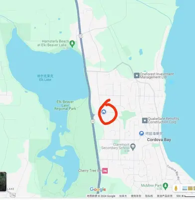 a map with a red marker on it at Eagle's House, Room #1 in Victoria