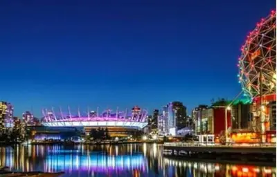 a view of a city at night with a stadium at Downtown,FreeParking,Pool,Comfy,OceanMontain View in Vancouver