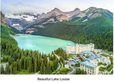 a view of a mountain lake with a resort at Luxury Home with 5 BR, 9 Beds, 4BA, sleep 12, AC, Crib in Calgary