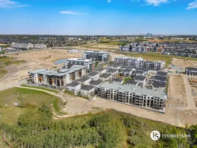an aerial view of a building under construction at Executive Suite with King Bed Garage AC Free Banff Pass 65 Inch TV in Calgary