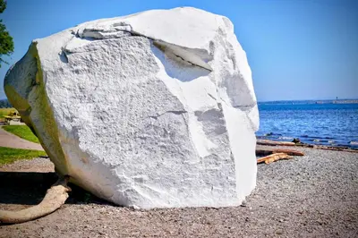 a large rock sitting on the shore of a body of water at Sunny Skies Suites in Surrey