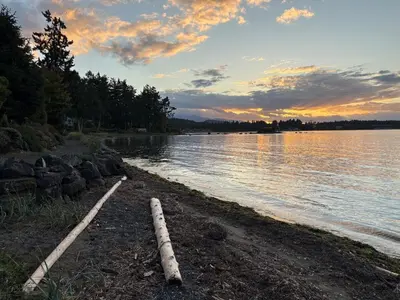 a shoreline of a body of water at sunset at Oceanside Getaway in Nanoose Bay