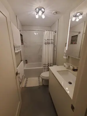 a bathroom with a sink and a toilet and a tub at Forest Hills in North Vancouver