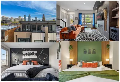 a collage of photos of a house at THE Getaway For BIG Groups-DT in Calgary