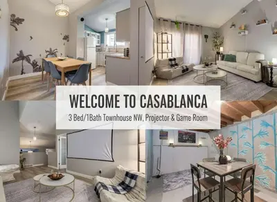 a collage of photos of a living room and a kitchen at Casablanca - 3 BR Family & Game Haven in Calgary