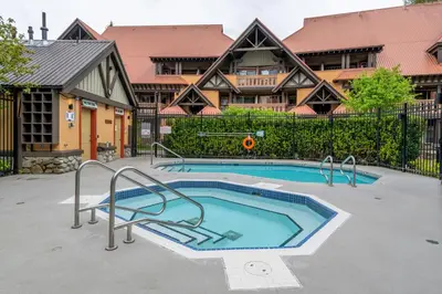a swimming pool in the middle of a building at Private Hot Tub | Pool | AC | Free Parking in Whistler
