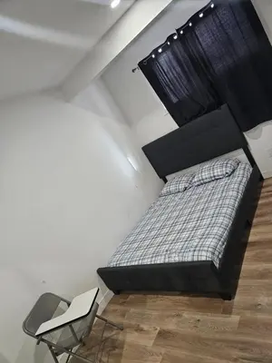 a bedroom with a bed and a chair at Private room in Basement suite in Edmonton