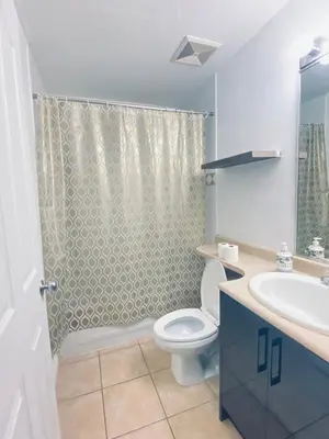 a bathroom with a toilet and a sink and a shower at 5 Minutes away from Edmonds Station! Ideal location for all events & attractions in New Westminster