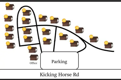 a diagram of akling house rd with a house rebuild at Beautiful Rustic Chalet in the Heart of Rockies in Golden