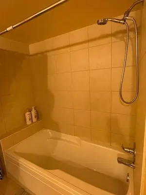 a bath tub in a bathroom with a shower at Spacious 2 BED close to BEACH, Highway & US BORDER in Surrey