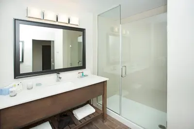 a bathroom with a sink and a shower at Wingate by Wyndham Calgary Airport in Calgary