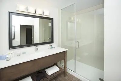 a bathroom with a sink and a shower at Wingate by Wyndham Calgary Airport in Calgary