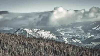 a snow covered mountain with trees in the foreground at Arnica Chalet 2bd 2bath Ski In Out Silver Star in Vernon
