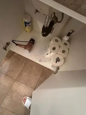 a bathroom counter with rolls of toilet paper and a sink at 2-Bedroom Private Suite near VIU in Nanaimo