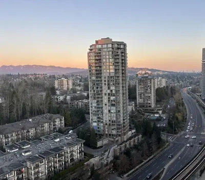 an aerial view of a city with traffic at Sleek Urban 1BR Retreat in Burnaby