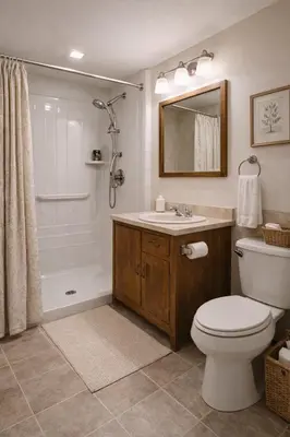 a bathroom with a toilet and a sink and a shower at Private ensuite bedroom with independent entrance in South Pandosy Gyro beach OC KGH in Kelowna