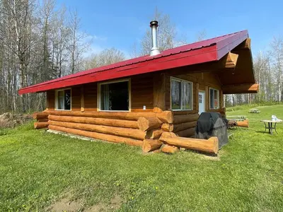 a small log cabin with a red roof at The Ram cabin - Bear Creek cabins in Winfield