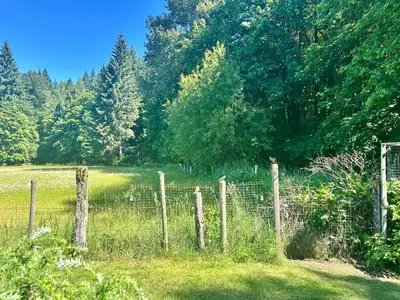 a fence in the middle of a field with trees at Maple Woods B&B in Honeymoon Bay