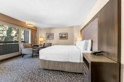 a hotel room with a bed and a desk at Best Western Plus Banff International Lodge in Banff