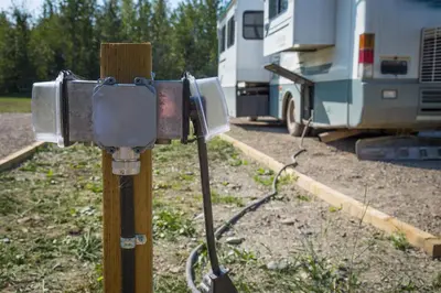 a meter on a pole next to an rv at Bedrock Motel in Mayo Landing