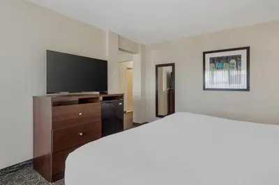 a hotel room with a bed and a flat screen tv at Best Western Cedar Park Inn in Edmonton