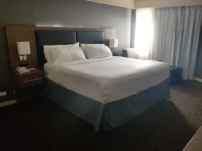 a bedroom with a large bed in a hotel room at Holiday Inn Express Edmonton Downtown by IHG in Edmonton