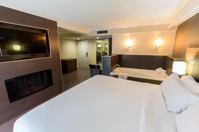 a hotel room with a bed and a bath tub at Holiday Inn Express Edmonton Downtown by IHG in Edmonton