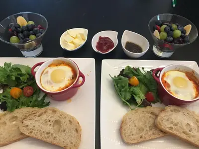 three pictures of a plate of food with bread and vegetables at Bed & Breakfast Monarch in Canmore