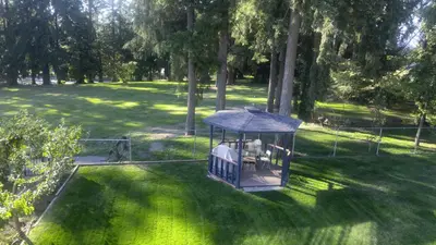 an aerial view of a park with a gazebo at Vancouver Jenny's Guesthouse in Coquitlam