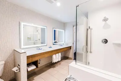 a bathroom with a sink and a shower at Holiday Inn Express & Suites - West Edmonton-Mall Area by IHG in Edmonton