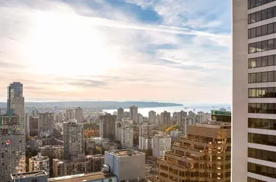 a view of a city from a skyscraper at Hyatt Regency Vancouver in Vancouver