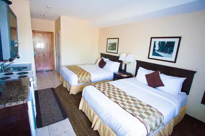 a hotel room with two beds and a television at Days Inn by Wyndham Surrey in Surrey