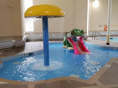 a water slide in a pool with a mushroom at PRC Annex - Pet Friendly in Canmore