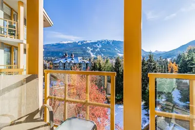 a balcony with a view of a mountain at Cascade Lodge by Elevate Vacations in Whistler