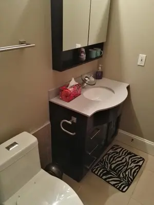 a bathroom with a sink and a white toilet at Sunny Island by White Rock B&B in White Rock
