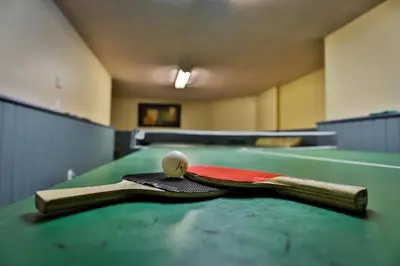 a ping pong paddle and ball on top of a table at Timberline Lodge by StayIn in Fernie