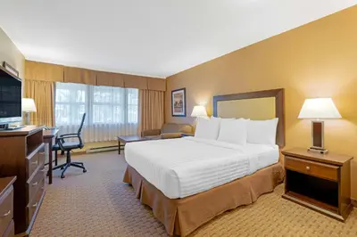 a hotel room with a large bed and a desk at Best Western Plus Emerald Isle Hotel in Sidney