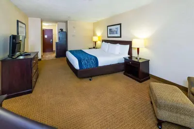 a hotel room with a bed and a television at Comfort Inn & Suites in Edson