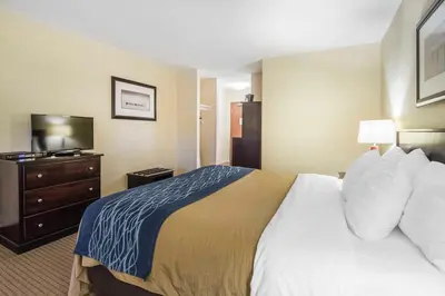 a hotel room with a bed and a television at Comfort Inn & Suites in Edson