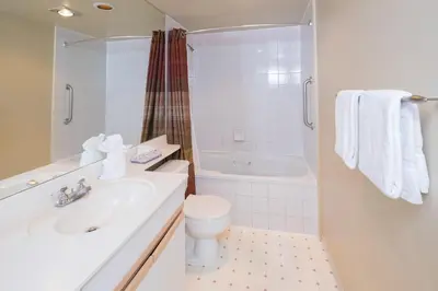 a bathroom with a sink and a toilet and a shower at Snowbird by Bill in Whistler