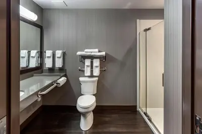 a bathroom with a toilet and a sink and a tub at Best Western Plus Meridian in Lloydminster