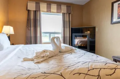 a swan decoration on a bed in a hotel room at Best Western Plus South Edmonton Inn & Suites in Edmonton