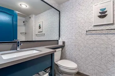 a bathroom with a toilet and a sink at Clarion Hotel & Conference Centre in Abbotsford